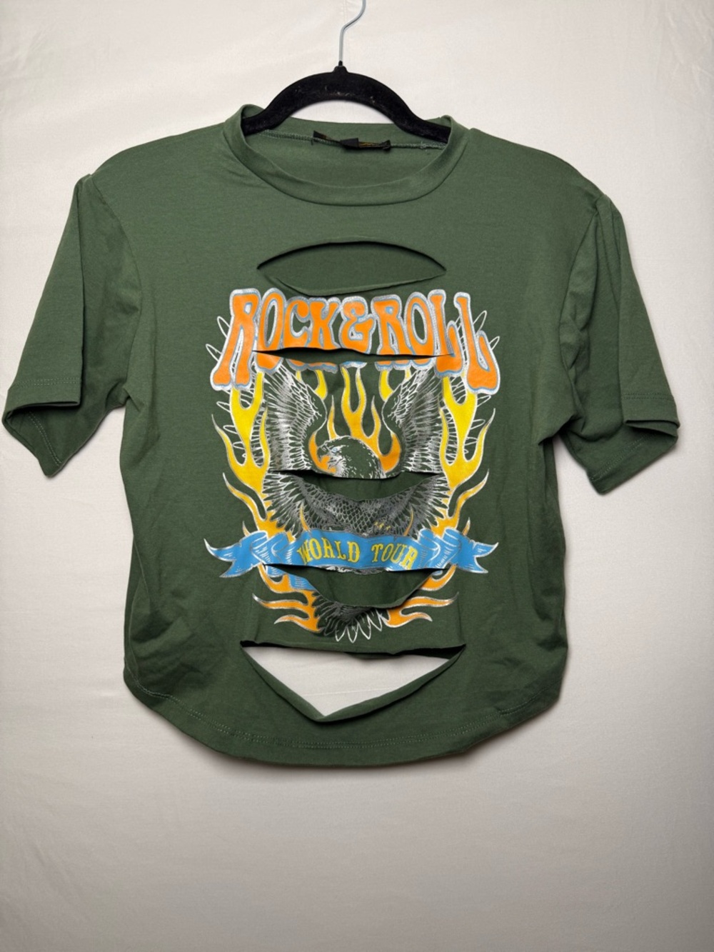 Rock & Roll Graphic Crop Top - Olive Green